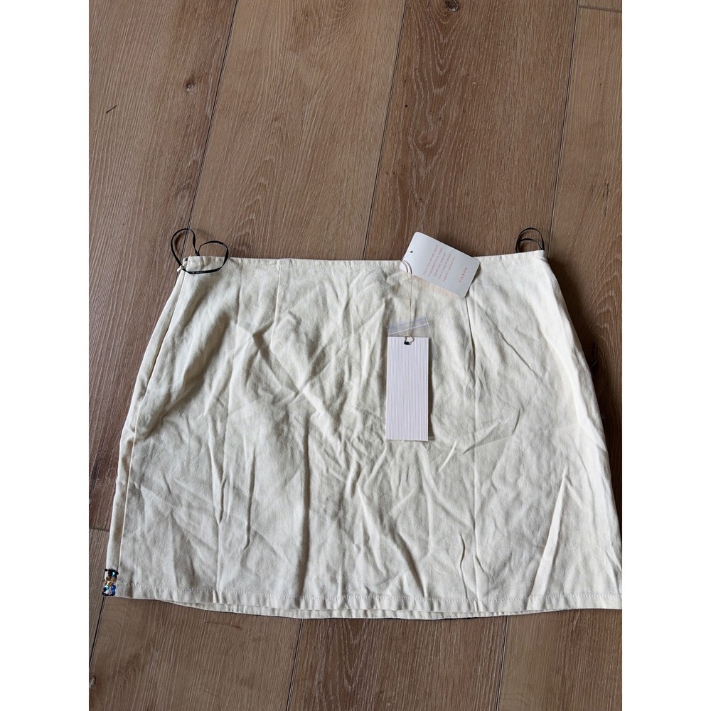 Ciebon Beaded Sequin Mini Skirt Cream Off-White Canvas Boho Festival Size Large - Picture 6 of 8